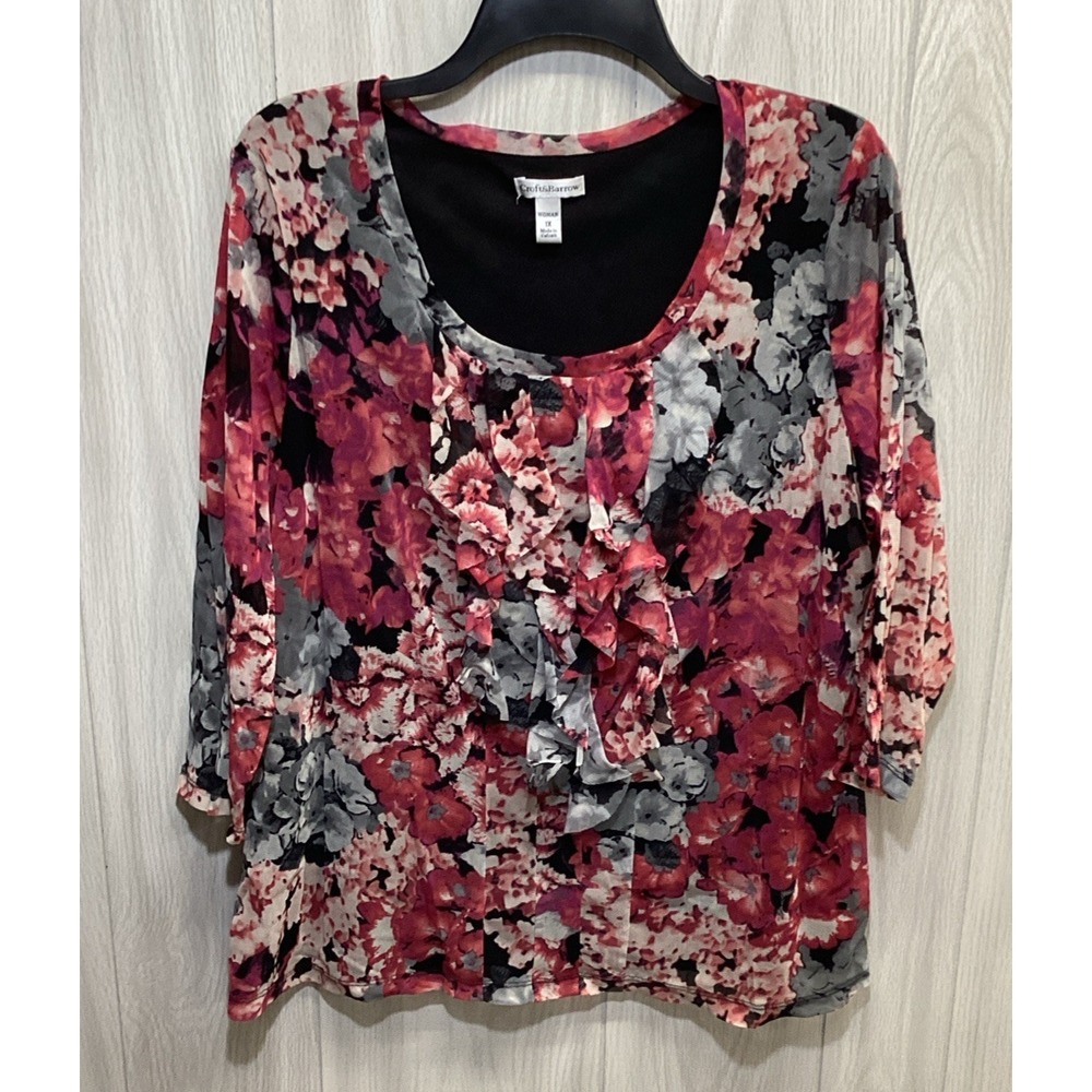 CROFT & BARROW Women's (Size 1X) 3/4 Sleeve Round‎ Neck Lined Shirt Nylon Poly